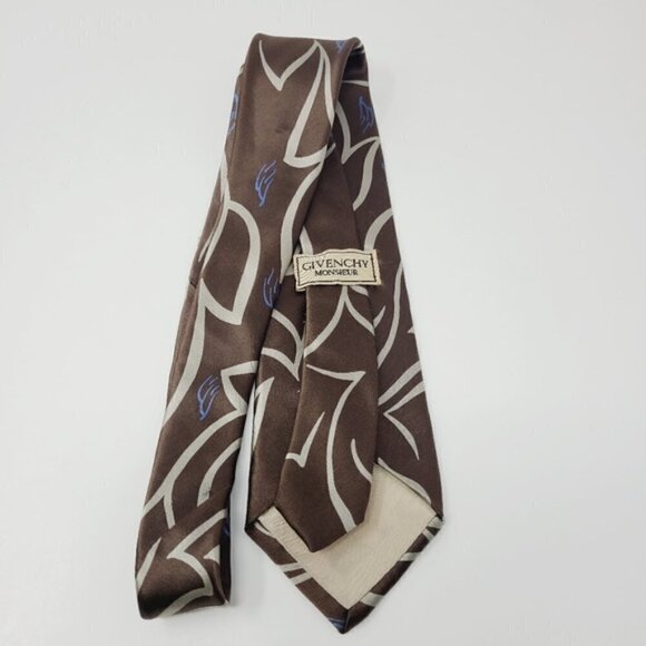 Givenchy Monsieur | Vintage Brown Printed Silk Tie (One Size) - Picture 4 of 16